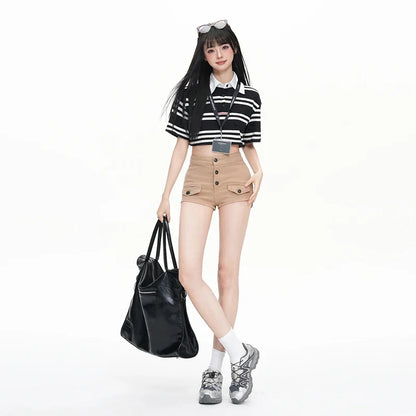 Pure Desire Slim Hip Hugging Hot Pants Old Money Style Hip Enhancing Multi Button High Waist Tight Summer New Denim Shorts