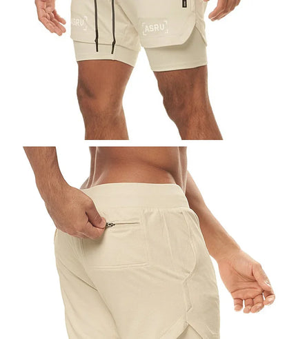 Men's 2 in 1 Double-deck Gym Shorts Quick Dry Summer Running Workout Shorts Zipper Pockets Slim Fit Fitness Training Short Pants