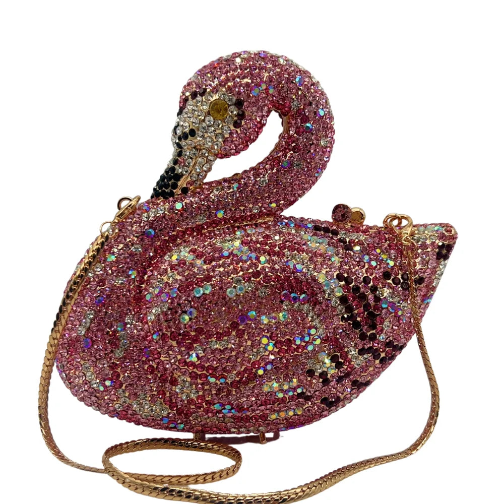 New Product Colorful Jewelry Crystal Swan Evening Bag Luxury Ladies Boutique Evening Bag With High Quality