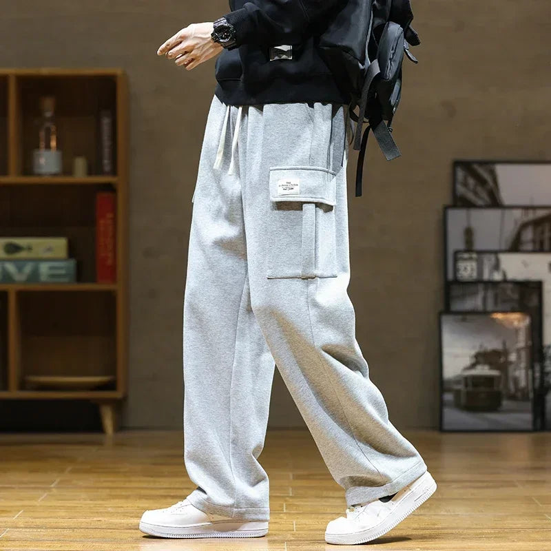 2026 New in Wide Leg Pants Men Autumn Straight Elastic Waist Baggy Cargo Trouser Male Relaxed Streetwear Sweatpant Plus Size Big