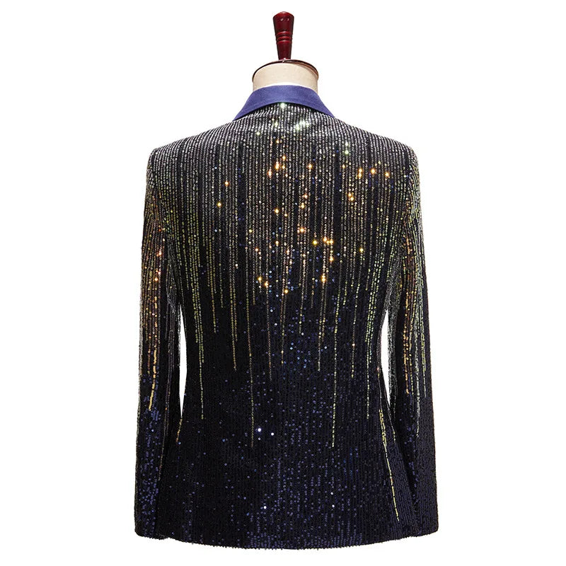 Men's Sparkling Sequin Blazer Jacket Stage Party Suit for Singer Dancer Prom Banquet Chorus Costume