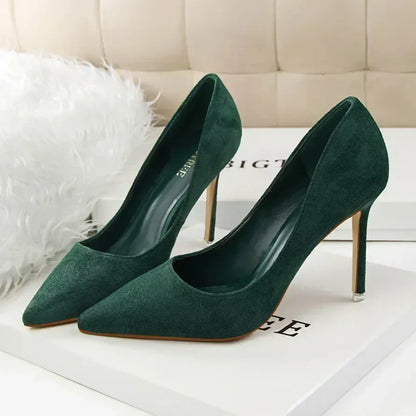 Women 9cm High Heels Daily Party Colorful Suede Pumps Female Scarpins Stiletto Evening Banquet Red Yellow Shoes Plus Size 34-43