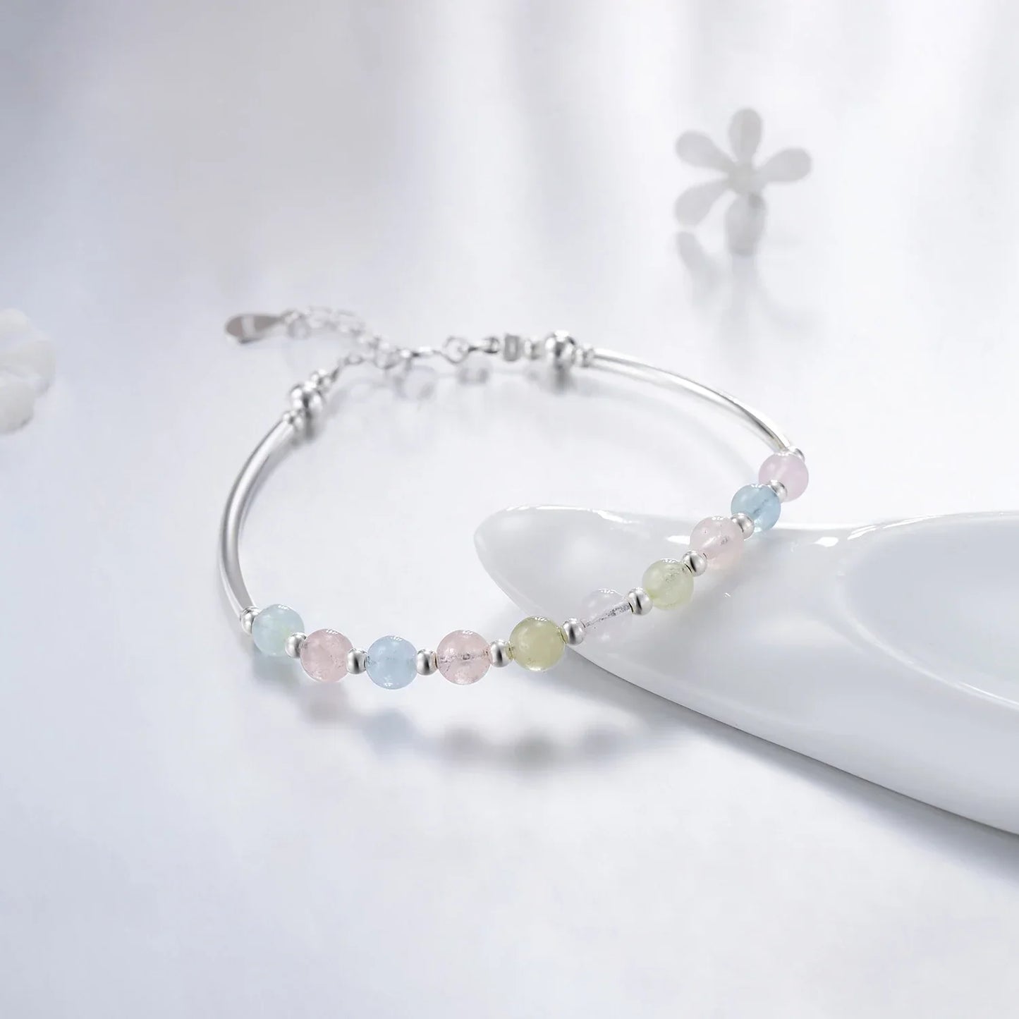 925 Sterling Silver Colorful Beads Crystal Charms Bracelet Fashion New Luxury Bangle Chain For Women Party Jewelry