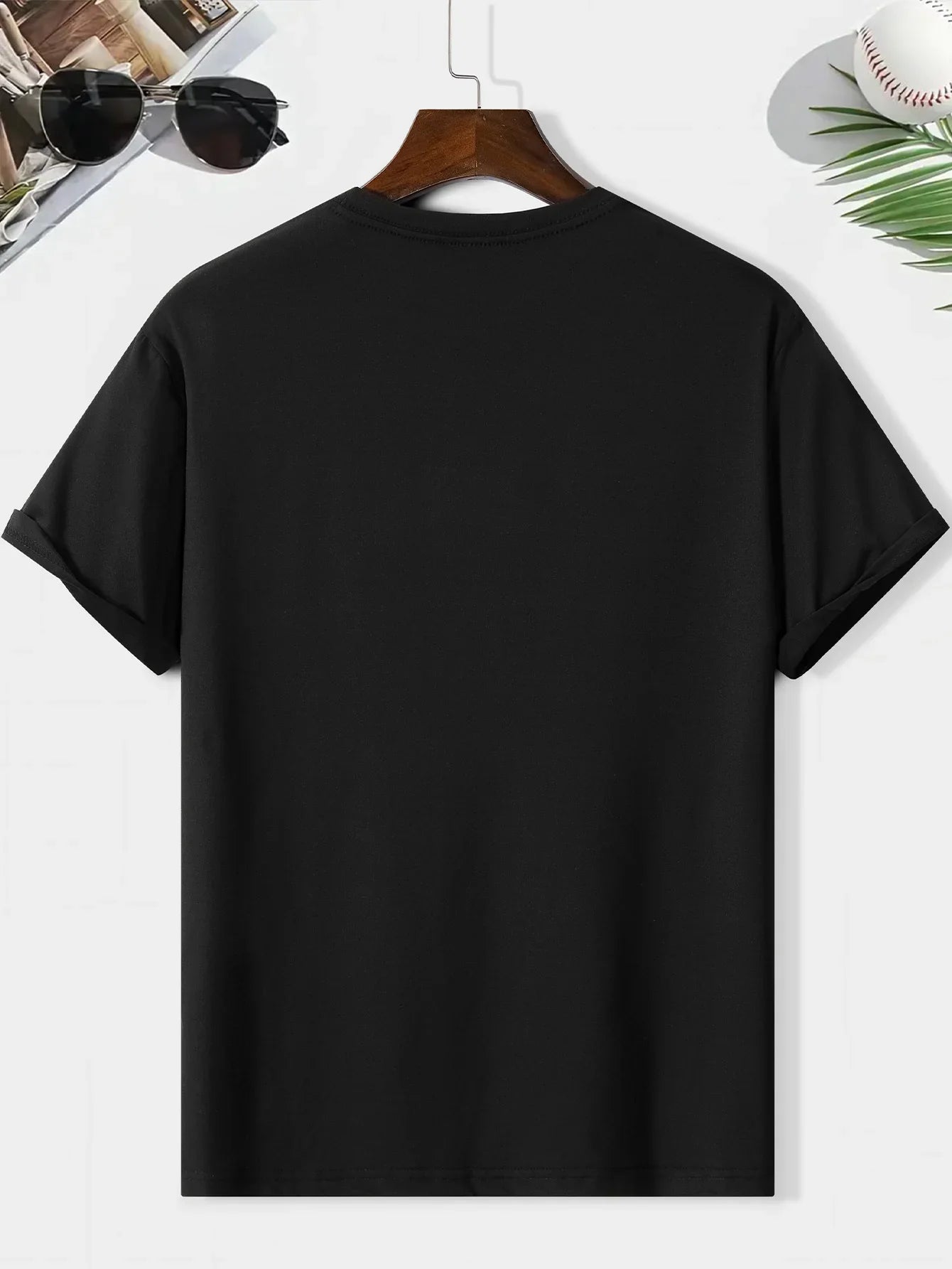 100% pure cotton men's casual loose and fashionable New York letter printed sports breathable short sleeved round neck T-shirt