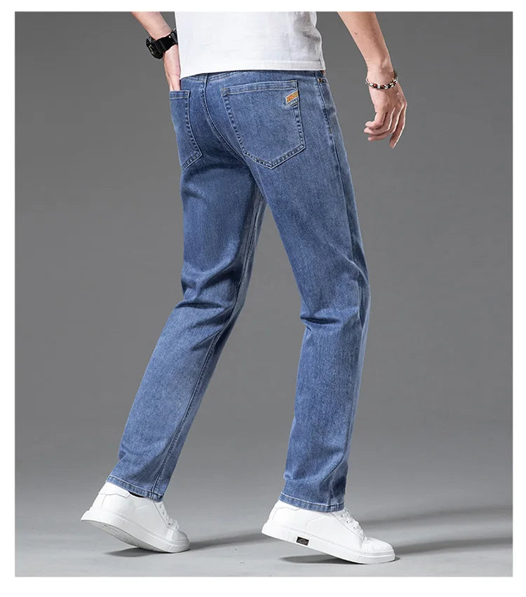 2023 y2k streetwear Spring Summer  Youthful Vitality Men's Fit Straight Thin Denim Jeans Lightweight Cotton Stretch Trousers