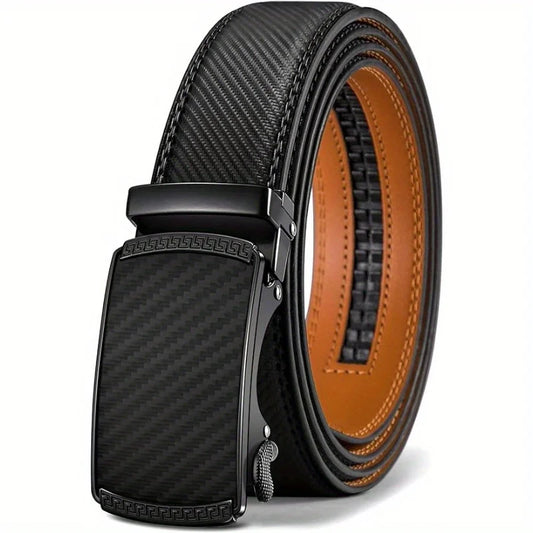 Genuine Leather Men's Ratchet Dress Belts | Adjustable Automatic Alloy Buckle - Business Style - Ideal Gift for Father's