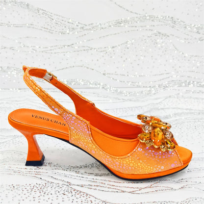 Open Toe Women Heels for 2025 Elegant Party Taro Purpler Diamond Pumps Italian Shoes and Bags Matching Set