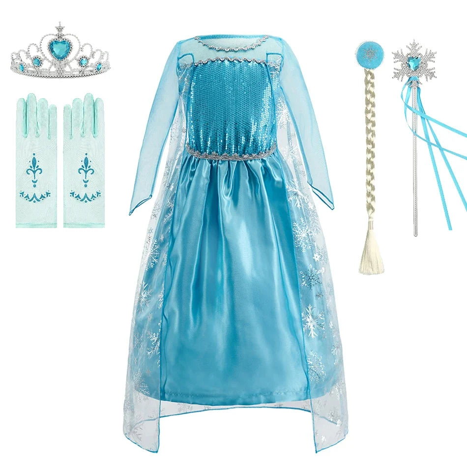 Children Anna Elsa Dress Girls Princess Cosplay Costume Kids Snow Queen Sequined Elegant Dress Girl Christmas Carnival Clothes