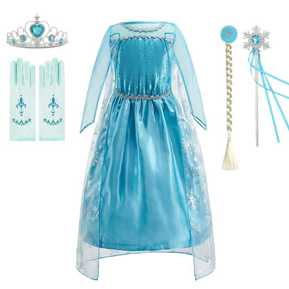 Children Anna Elsa Dress Girls Princess Cosplay Costume Kids Snow Queen Sequined Elegant Dress Girl Christmas Carnival Clothes