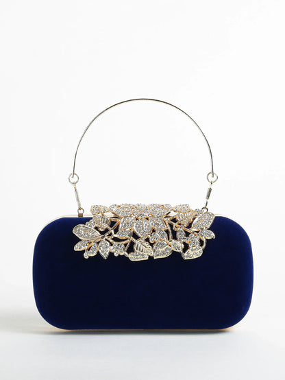 Rhinestone Clutch Bag with Crystal Floral Clasp Women Evening Handbag Formal Party Purse