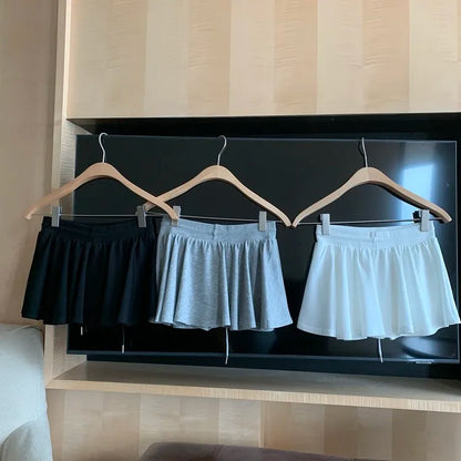 Summer Women Sports A Line Skirts for Women Summer High Waist Drawstring Solid Mini Skirts Female Sweet All Match Ballet Skirts