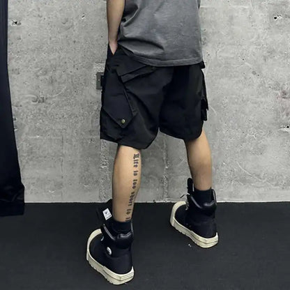 Summer New Men Tide High Street Drawstring Pocket Sports Casual Safari Style Shorts Loose Light Luxury Simple Capris HK4528