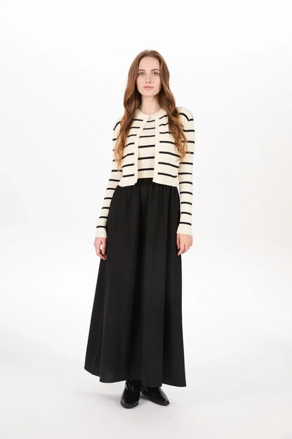 AS AW25 stripe knitting cardigan + sleeveless patch dress maxi matching set for woman clothing