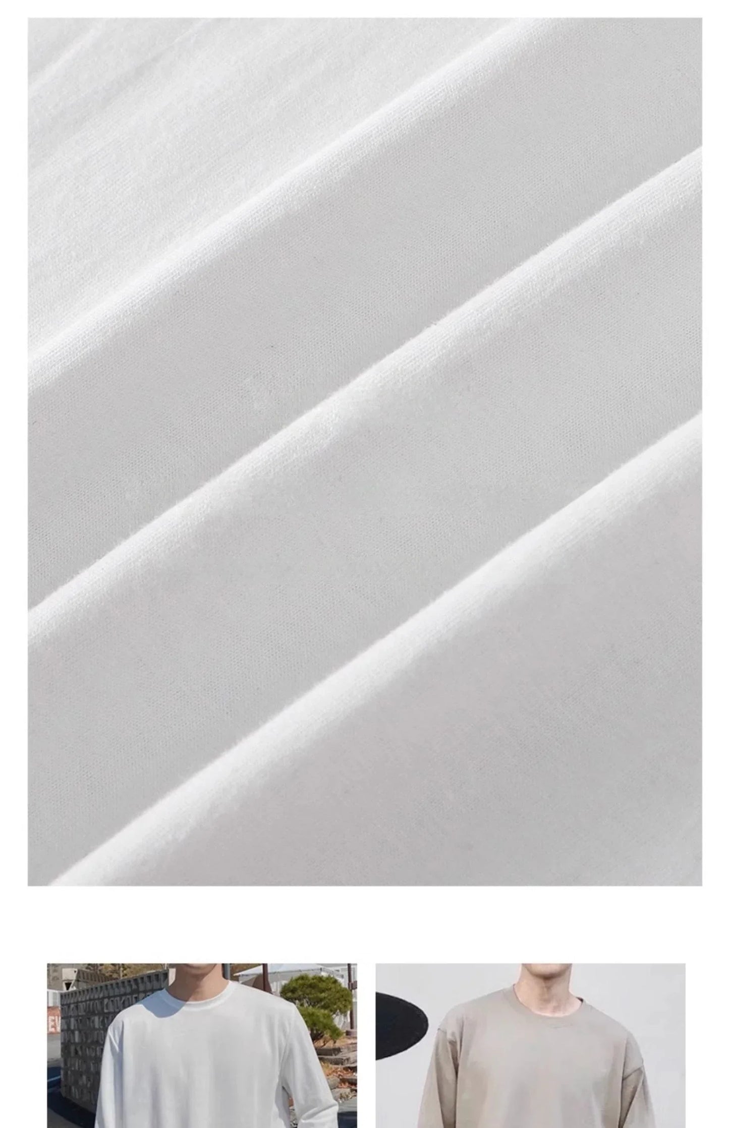 Men's 260G Long Sleeve T Shirts 2025 Spring Pure Cotton Solid Color Basic Crew-Neck Undershirt Men's Loose Tops 11 Color