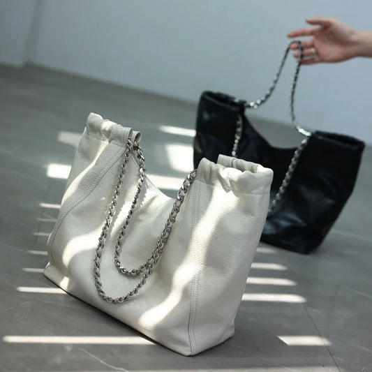 Women Genuine Leather Luxury Chain Single Shoulder Bags Large Capacity Soft Handbag Suitable For Working And Travling