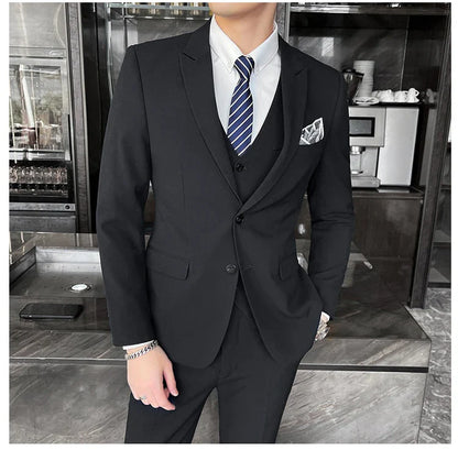 2025 Slim Fit Three-Piece Business Suit Set High-End Korean Style Wedding Groom Party Dress Suit Vest Trousers M-4XL