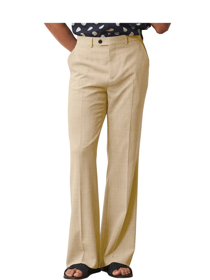 Men's High Waist Flared Pants Linen Blend Slim Fit Bell Bottoms Trousers Lightweight Breathable 70s 60s Disco Vintage Outfits