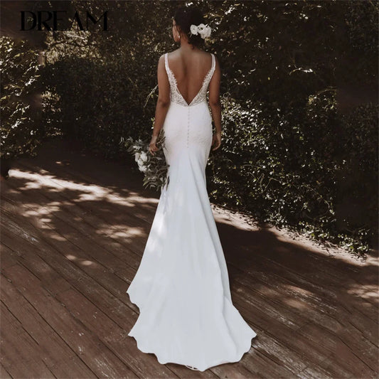 Classic Lace Mermaid Wedding Dress Elegant V-Neck Spaghetti Straps Appliqued Open Back Bridal Gowns Vestidos De Novia Customized