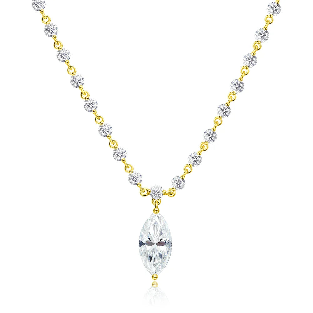 18k Plated Marquise Cut Moissanite Tennis Necklace for Women Choker Lab Diamond D Color Chain 925 Sterling Silver Jewelry