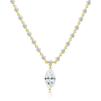18k Plated Marquise Cut Moissanite Tennis Necklace for Women Choker Lab Diamond D Color Chain 925 Sterling Silver Jewelry