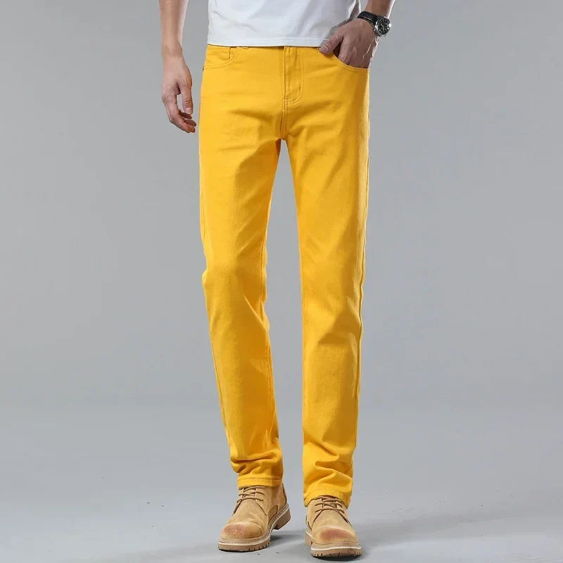 White Jeans Men's Fashion Straight Elastic Cotton Denim Pants Spring Autumn All-match Business Casual Trousers Male Clothes