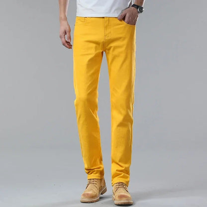 White Jeans Men's Fashion Straight Elastic Cotton Denim Pants Spring Autumn All-match Business Casual Trousers Male Clothes