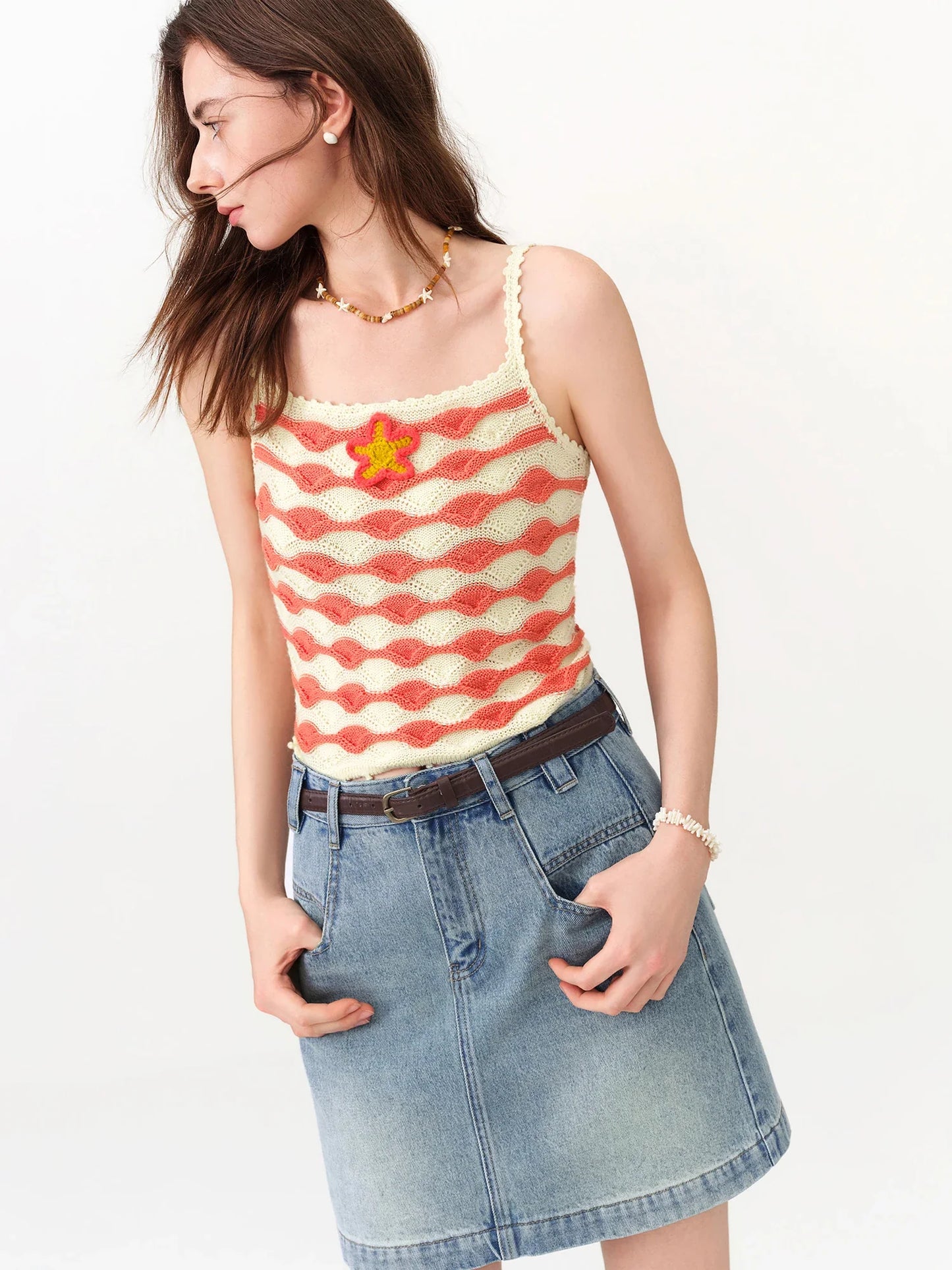 Color Clash Floral Contouring Knit Strapless Backless Top 2026 Summer New Arrival for Women's Modern Fashion Unique Design