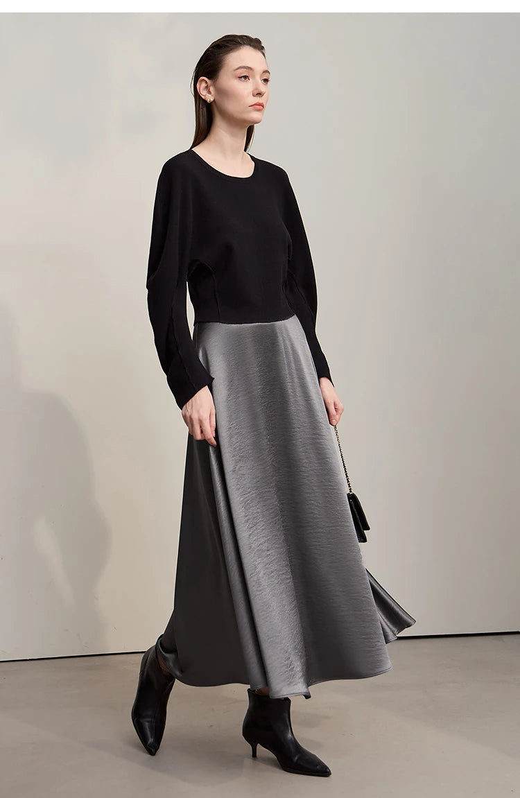 Women's Skirt Loose Long A-skirt Satin Skirts For Women 2025 Autumn New Minimalist Solid Color Clothing Ladies 12513015
