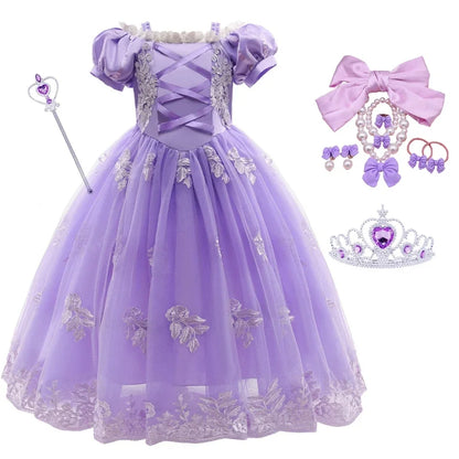 Girl Pink Aurora Cosplay Princess Dress Up Kids Christmas Halloween Tulle Fancy Rapunzel Costume for Children Girls Birthday