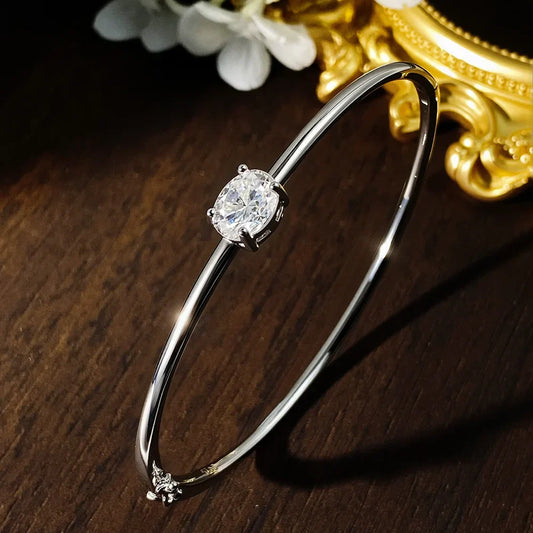 Bracelets rigides moissanite taille ovale 2 carats, élégants, pour femmes, en argent massif 925, certifié GRA, bracelet délicat, cadeau de bijoux fins