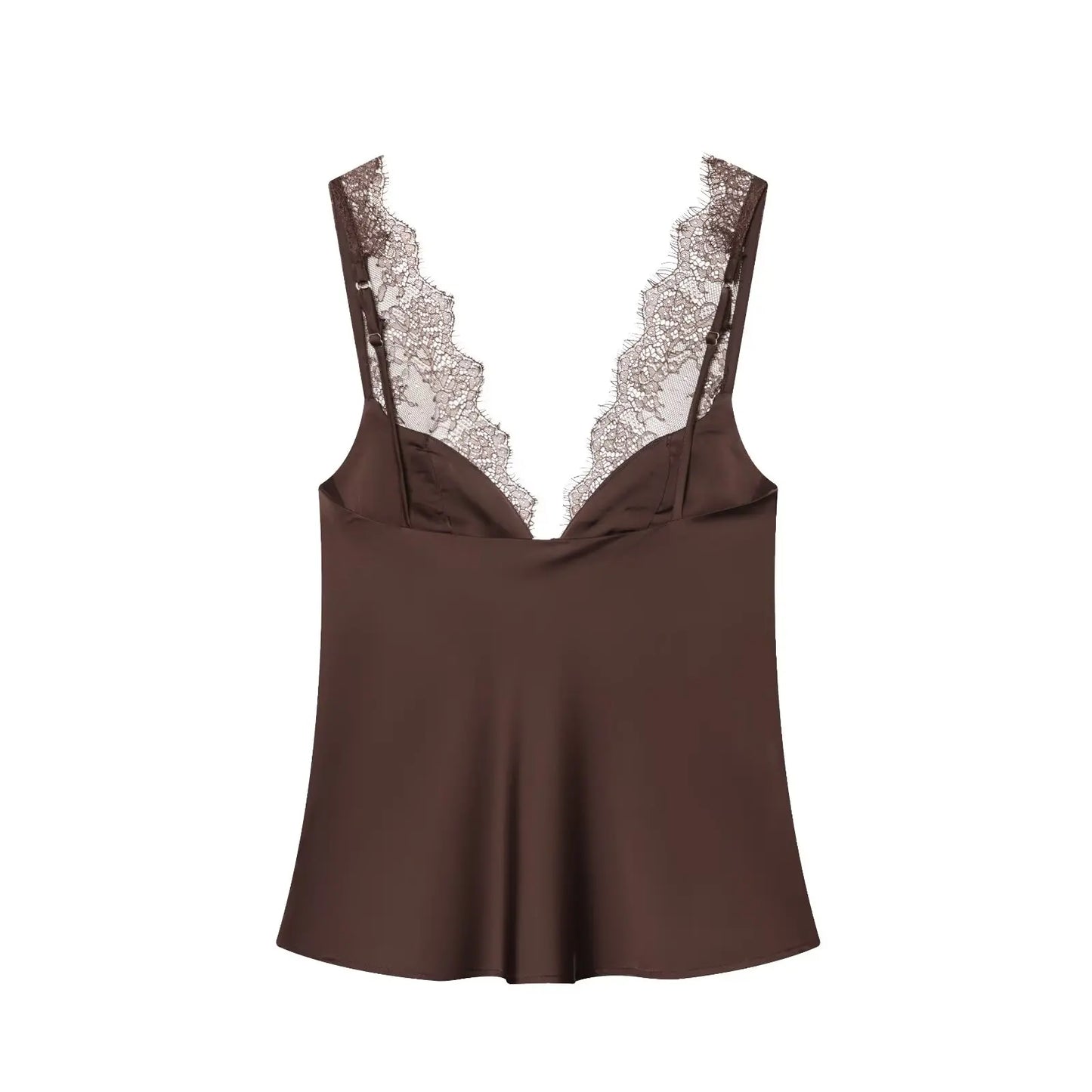 Elegant Women Lace Splice Sexy Satin Sling Tops 2026 Spring Summer Fashion Female V-Neck Backless Slimming Underwear Vest