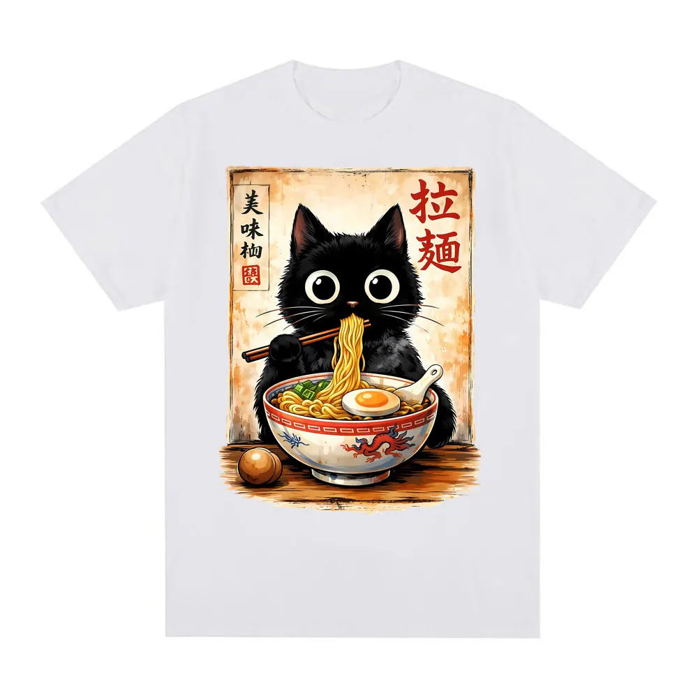 Kawaii Ramen Cat Retro Japanese N..Essential T-shirt Men Women Clothing Fashion Cotton T Shirt Oversized Short Sleeves Tee Shirt