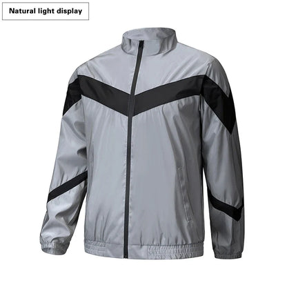 Night Reflective Jacket Men's Fashion Stand Collar Splicing Spring Autumn Casual Jacket Trendy Hip-hop Dance Streetwear