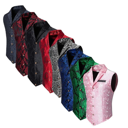Men's Suit Vest , Casual Lapel Single Breasted Jacquard Slim Fit Holiday Vest, Red, Pink, Black and more available.