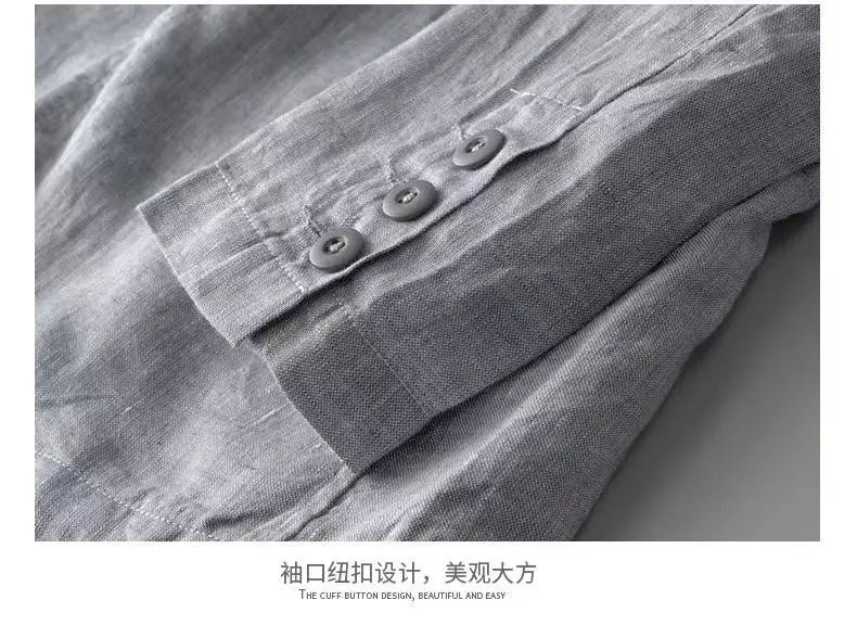 2025 Summer New Men's Linen Casual Suit Coat Solid Color Lightweight Breathable Luxury Cotton Hemp Top 100% Linen Fabric
