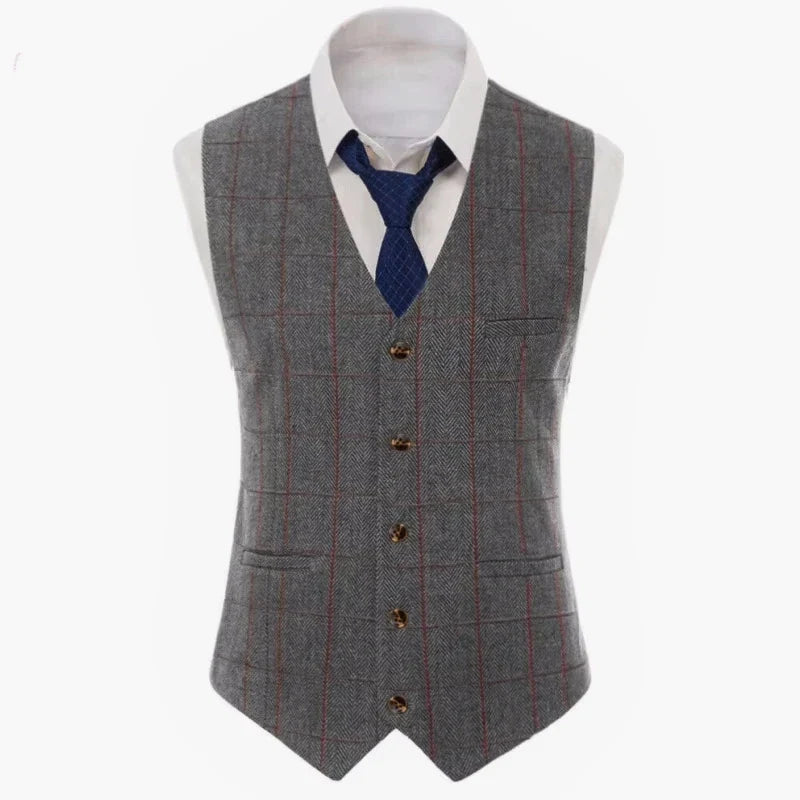 Men Vest Brown Checkered Vintage Slim Fit Jacket Wedding Groom Banquet Business Temperament Men Suit Vest