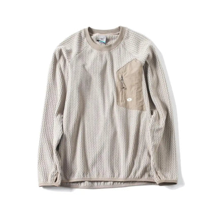 Mountain-Ready Crewneck: Engineered with Ribbed Neck, Reflective Logo, & Secure Chest Pocket for Outdoor Style Unisex