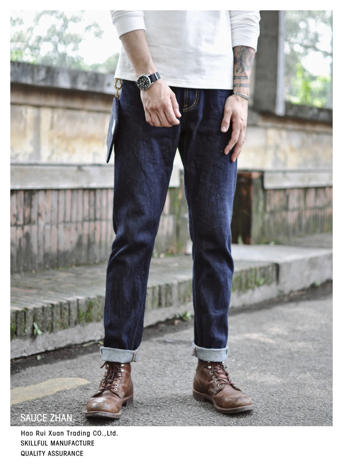 Mens Jeans Sanforized  Selvedge Denim Jeans for man Indigo and Black Jeans Zipper Fly Slim Fit