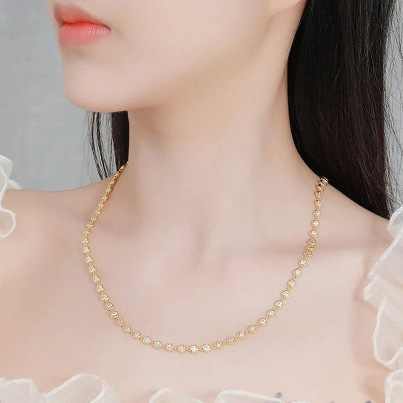 Round Bubble Full 3mm 0.1CT D Color Moissanite Tennis Chain for Women 925 Silver GRA Certified 16 18 20 inch Bezel Necklace