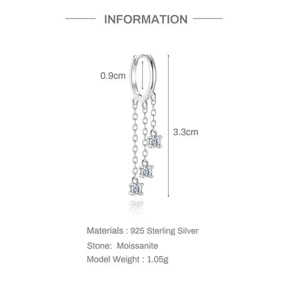 Tassel 3 Gems Certified All Moissanite Drop Earrings D Color Bridal Wedding Jewelry Brilliant Cut S925 Sterling Silver