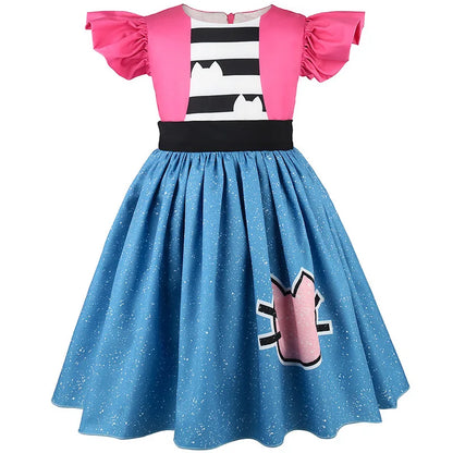 Summer Kids Flying Sleeve Cats Princess Dress With Ears Headwear For Carnival Birthday Party Fancy Girls Striped Vestidos