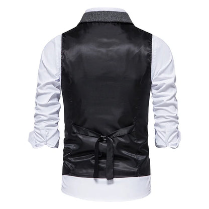 Tailored Collar Vest for Men Single Breasted Herringbone Tweed Suit Vest Mens Formal Striped Waistcoat Punk Groomsmen Wedding