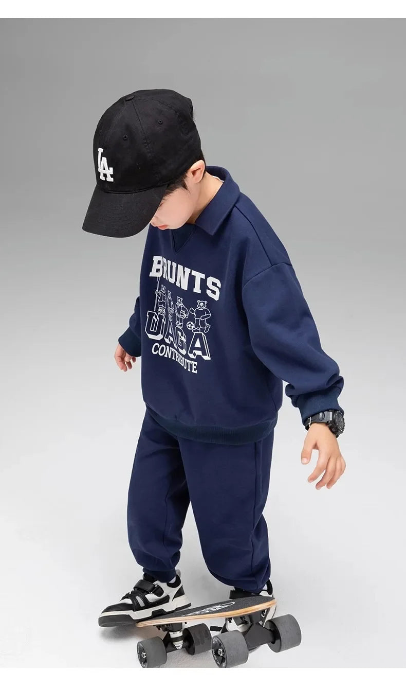 Spring Autumn Girls Boys Alphabet Workout Preppy Sweatshirt+Sweatpant School Kids Tracksuit Child 2PCS Outfit Jogger Set 3-14Yrs