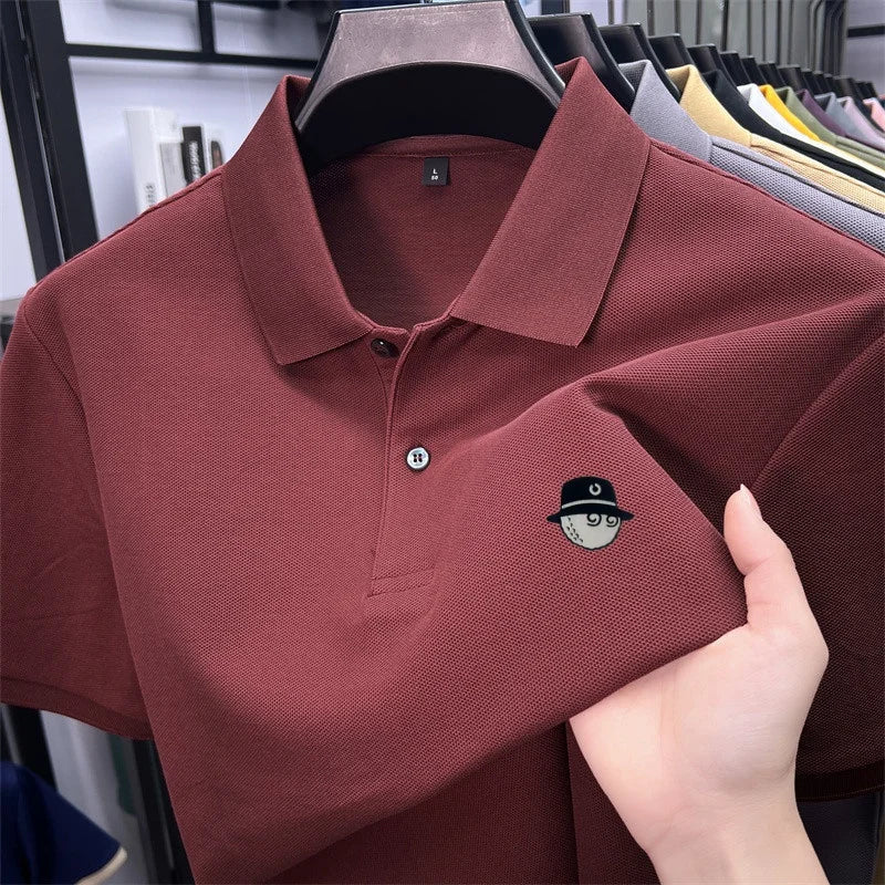 Men's Cotton100% High End Brand Lapel Polo Shirt Summer New Solid Color Print Short Sleeve T-Shirt Casual Breathe Men's Clothing