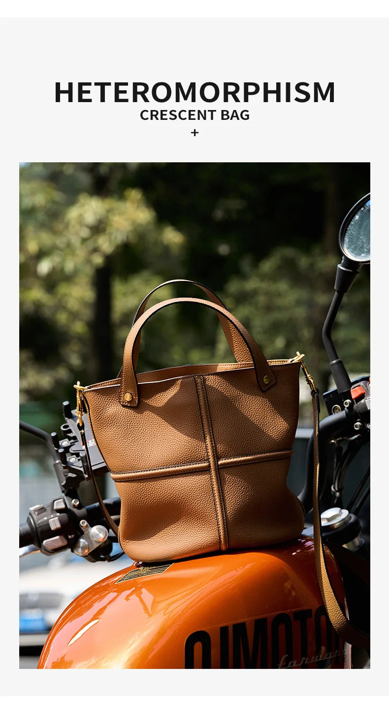 Women Bucket shoulder bag brand design Cowhide ladies handbags and purses genuine leather Tote Bags female messenger Bag Bolsas