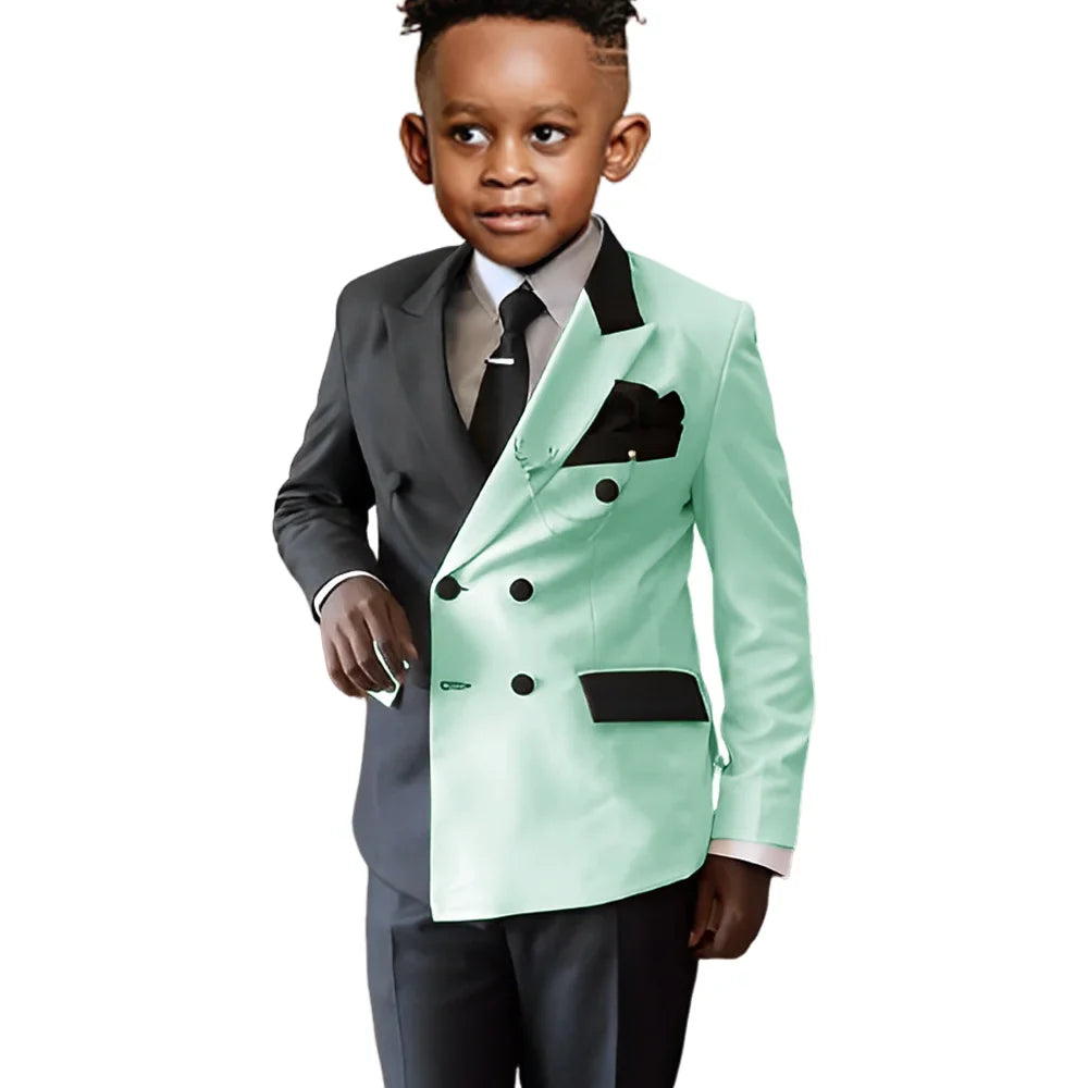 Fashionable Colour-blocked Boys Suits 2 Pieces Piano Performance Wear,Double Breasted Kids Tuxedo Sets Wedding Party Outfit