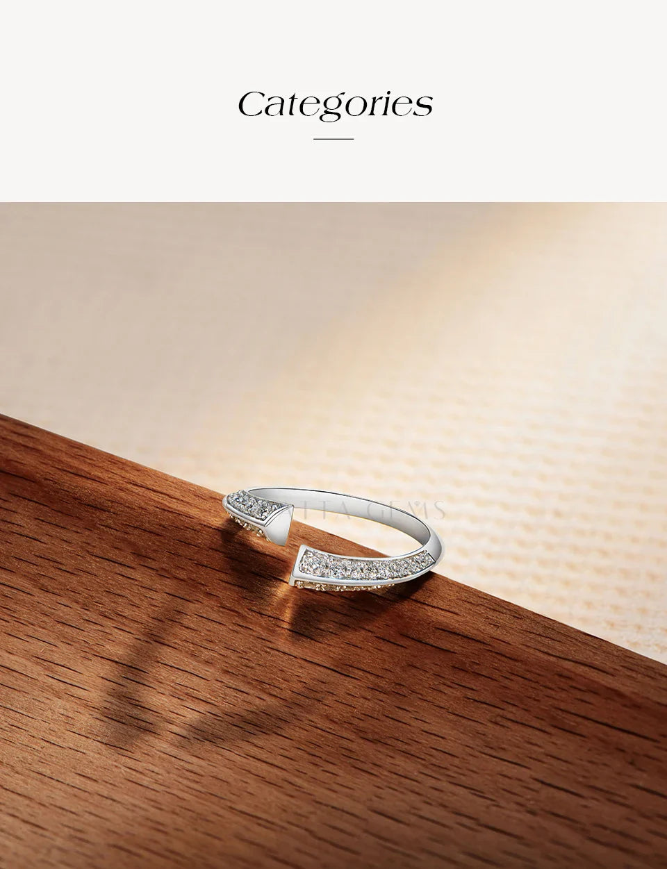 ATTAGEMS Exquise bague ouverte en moissanite couleur D VVS1 en argent sterling S925, bagues en or pour femmes, bijoux tendance pour fête