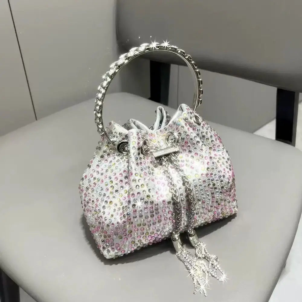 Luxury Designer Women Handbag Glitter Diamond Banquet Bag Satin Bucket Bag Wedding Party Clutch Purse Exquisite Evening Bag
