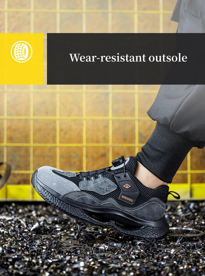 Safety Shoes Men Steel Toe Work Shoes Rotated Button Lightweight Indestructible Anti-smash Safety Boots Protective Work Sneakers
