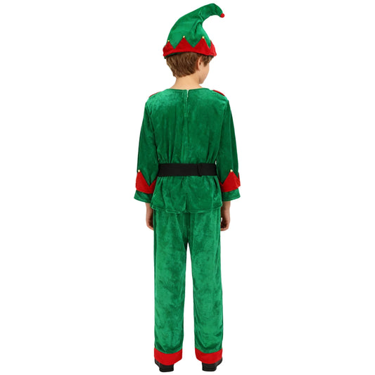 Boys Christmas Elf Costume Xmas Santa Clause Set with Shirt Pants Hat Elf Ears Belt Stockings Festivals New Year Fancy Dress Up